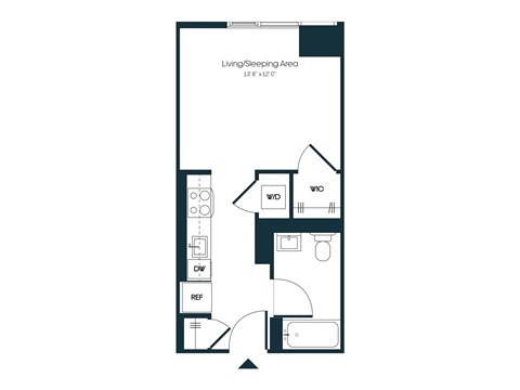 Floor plan for studio, 1 bath, 411 sqft